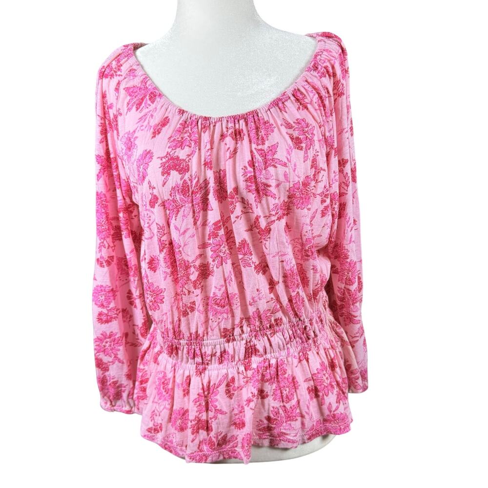 NWT Wonderly Pink Floral Peplum Blouse Size Small